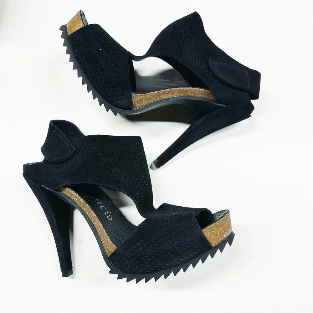 Pedro Garcia Petunia Perforated Heeled Sandals Womens Size 39 Black - Picture 1 of 10